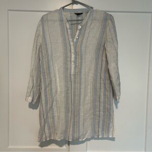 Brooks Brothers White and Light Blue Striped Linen Shirt